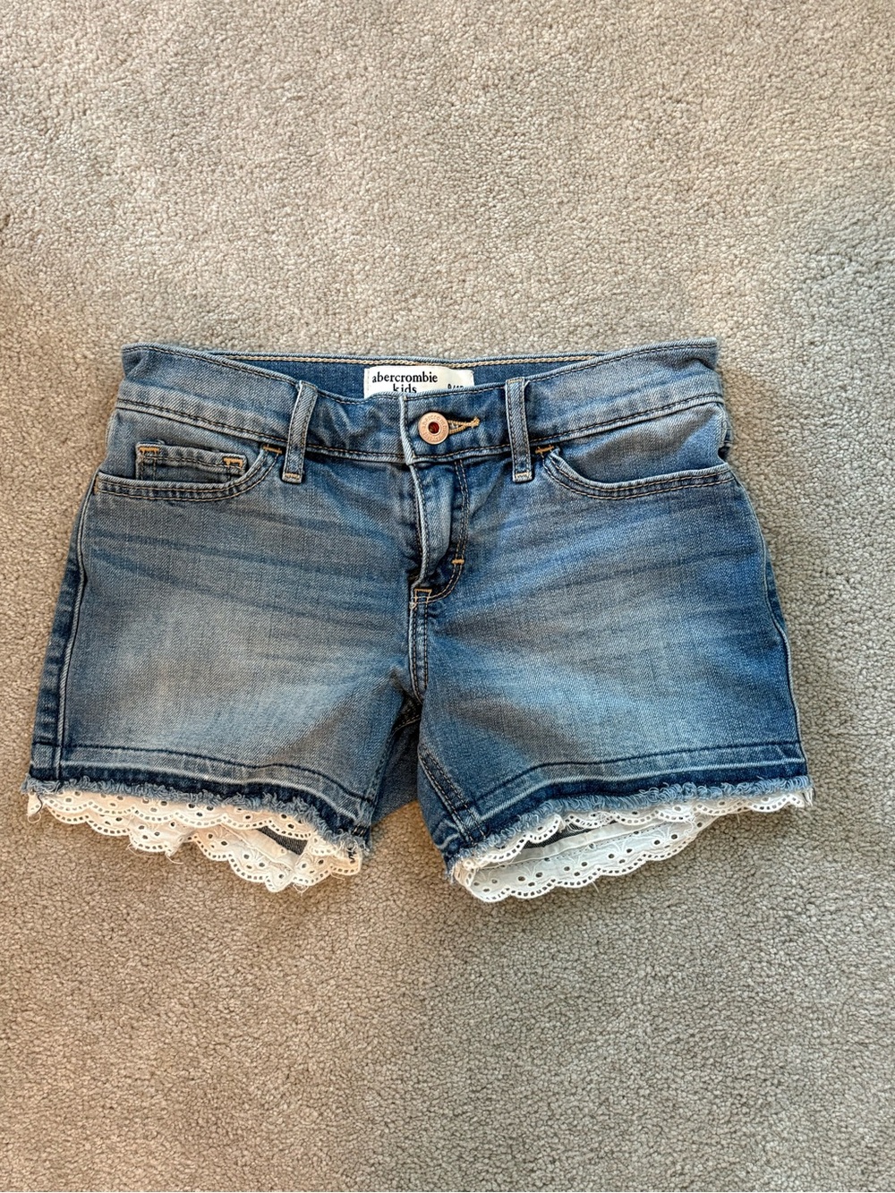 abercrombie kids Blue Denim Shorts with White Lace Trim